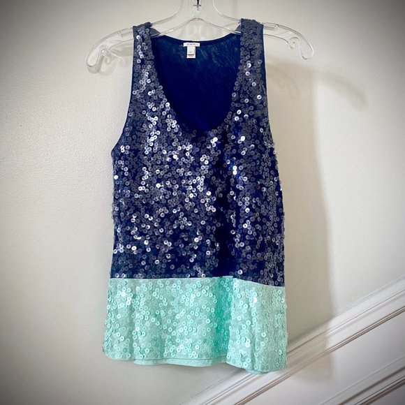 J. Crew Navy and Mint Sequin Tank Top - Picture 1 of 8